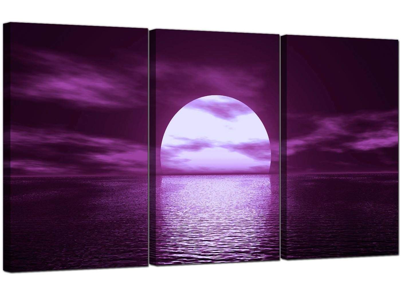 Purple Sunset Ocean Sky Landscape Canvas