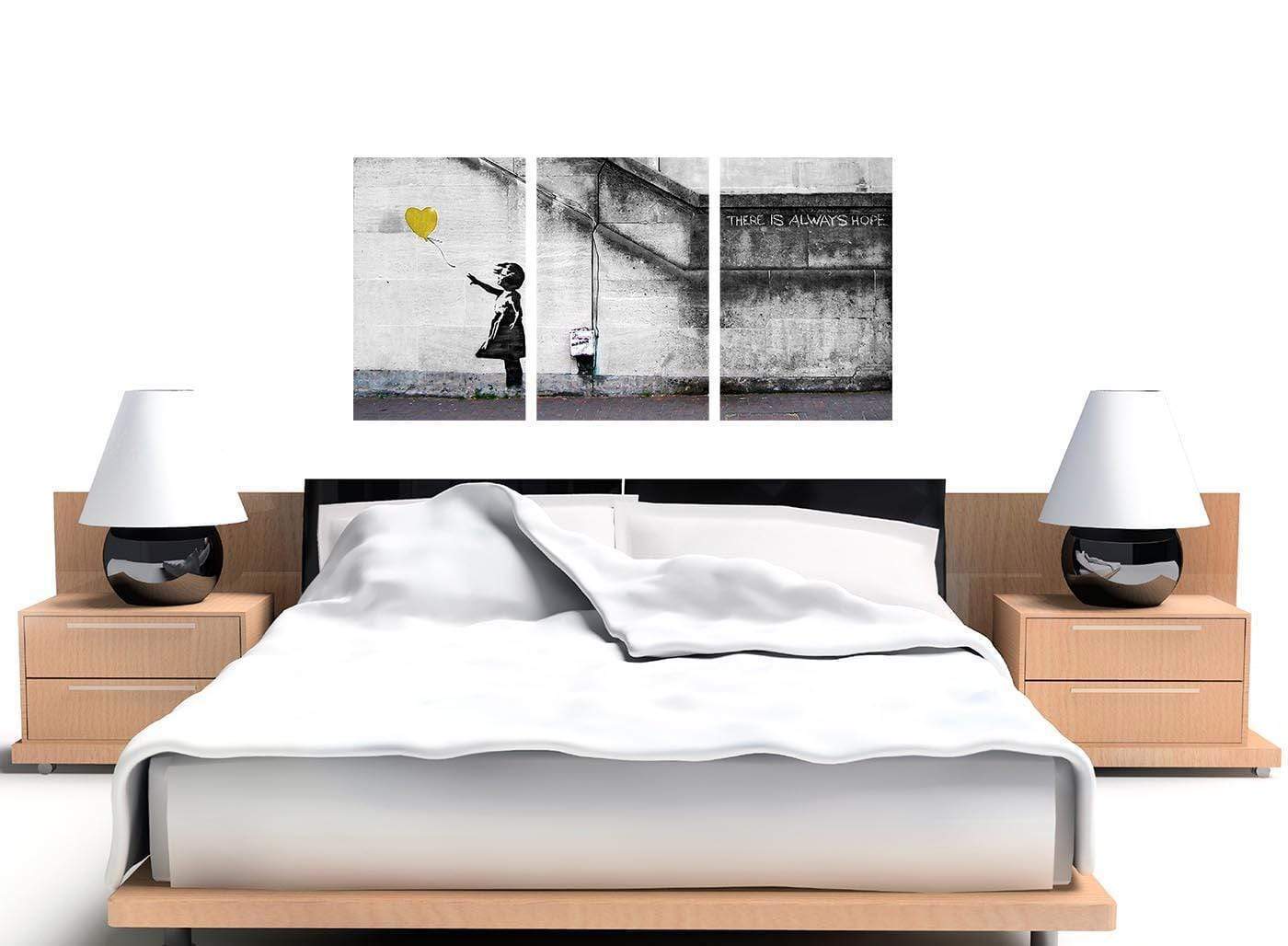 Modern Banksy Balloon Girl Yellow Heart Hope Canvas