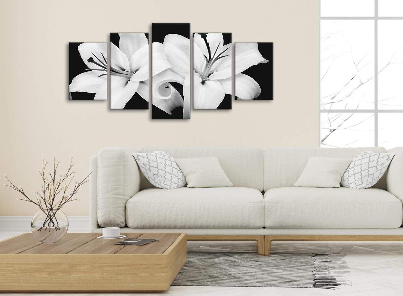Black White Lily Flower Bedroom Canvas Wall Art Accessories Print