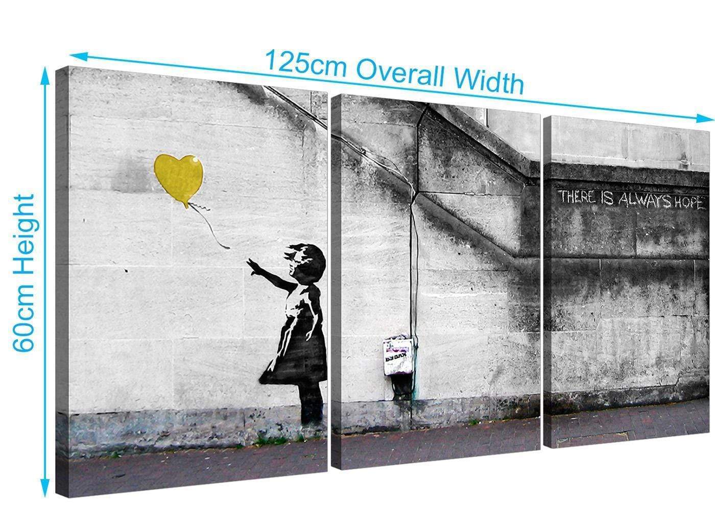 Modern Banksy Balloon Girl Yellow Heart Hope Canvas