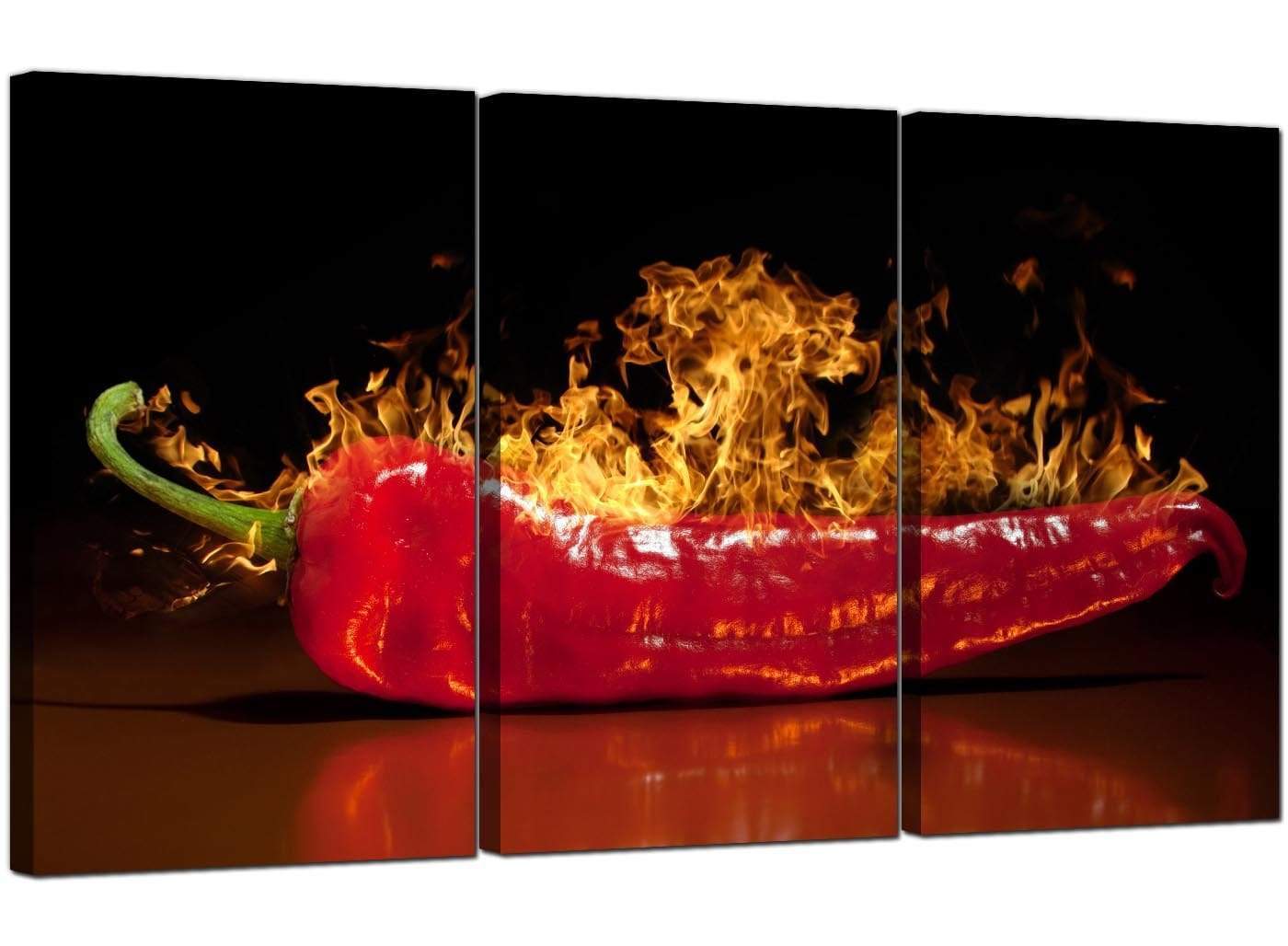 Red Hot Chilli Pepper Flaming Black Canvas