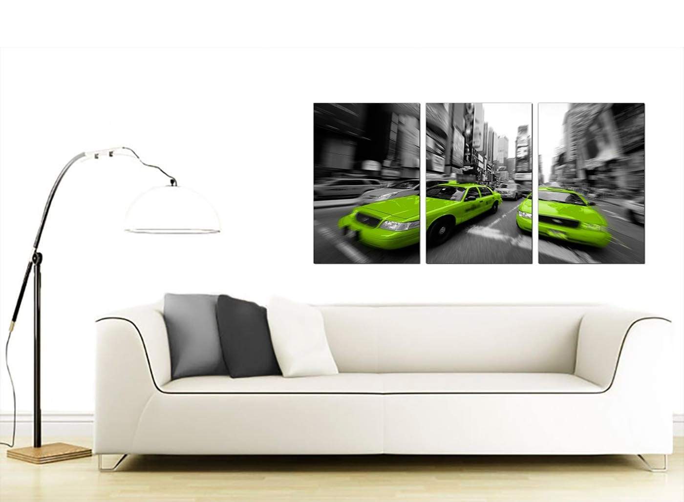 Modern Lime Green Grey New York Taxi Cab Cityscape Canvas