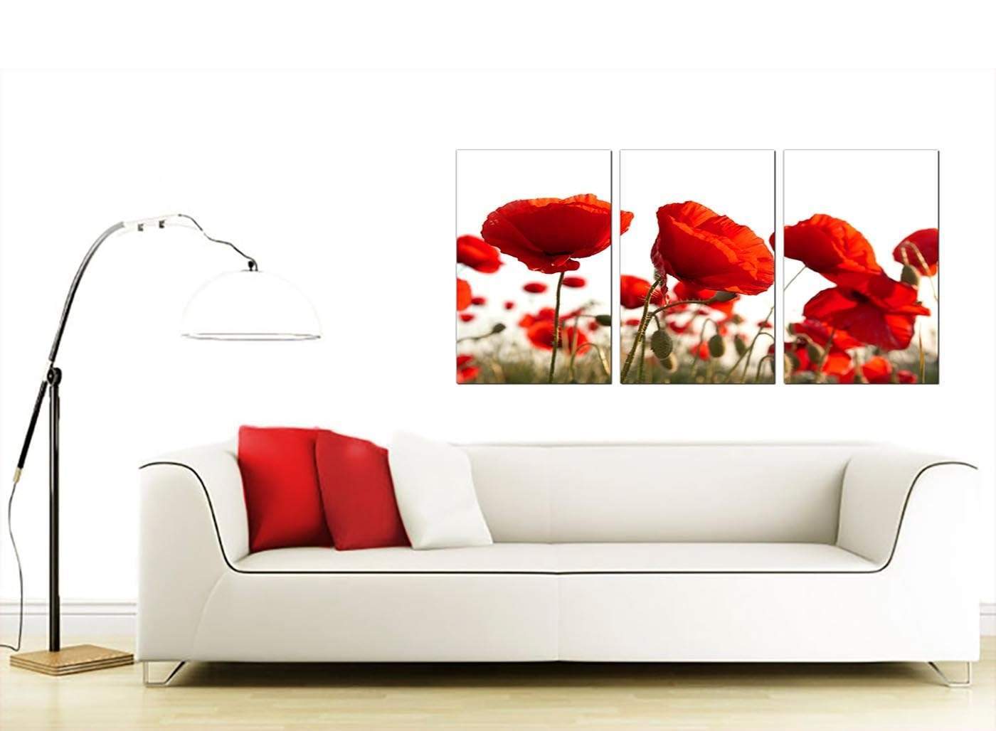 Red Poppy Field Poppies Flower White Floral Canvas