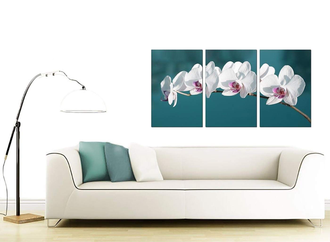 Teal White Orchid Flower Branch Floral Canvas