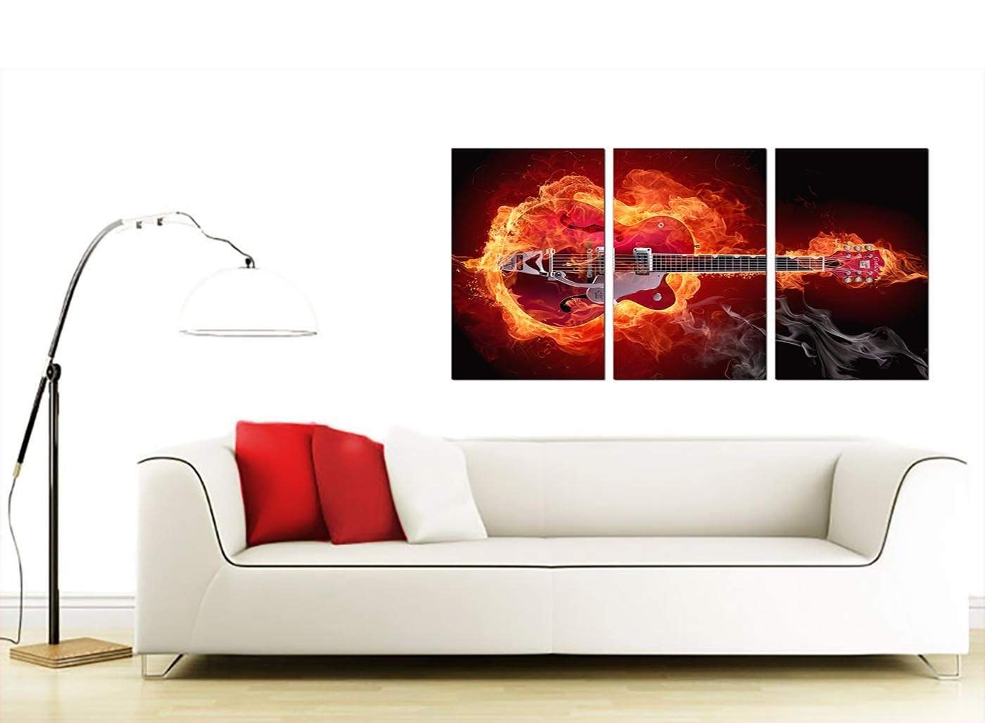Flaming Red Electric Guitar Music Canvas