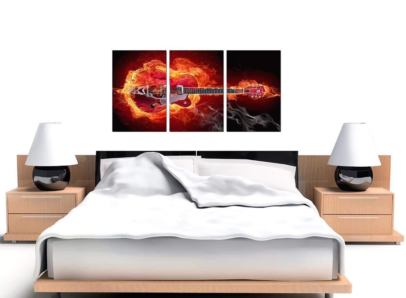 Flaming Red Electric Guitar Music Canvas