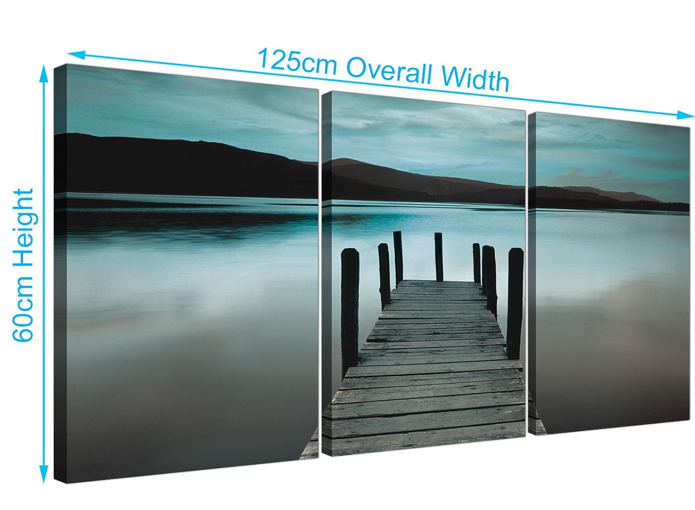 Modern Teal Grey Coloured Lake Jetty View Landscape Canvas