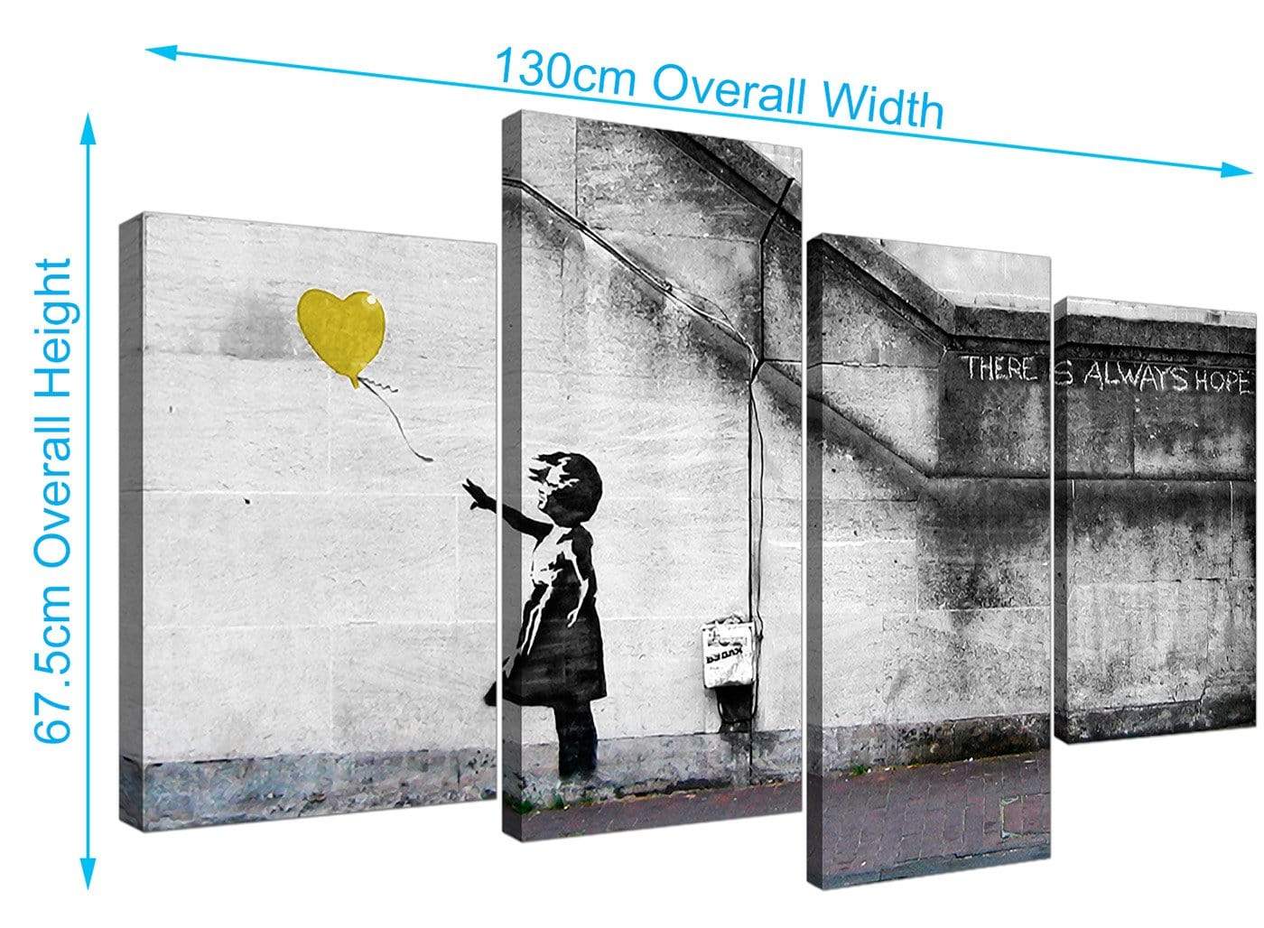 Modern Banksy Balloon Girl Yellow Heart Hope Canvas