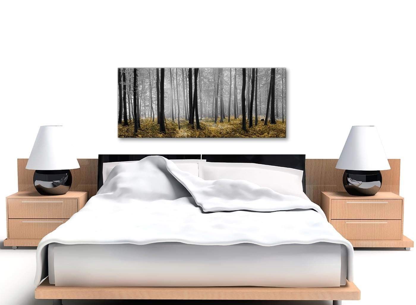Yellow and Grey Forest Woodland Trees Canvas Wall Art