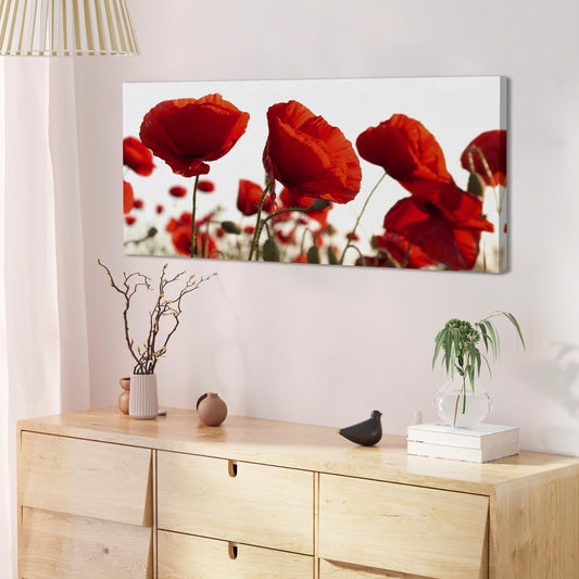 Red Poppy Field Poppies Flower White Floral Canvas
