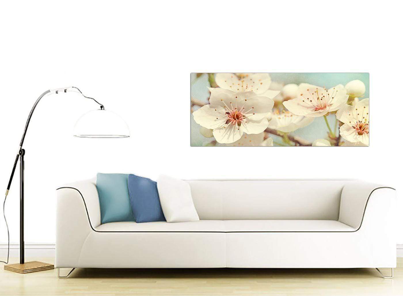 Japanese Cherry Blossom Duck Egg Blue White Floral Canvas