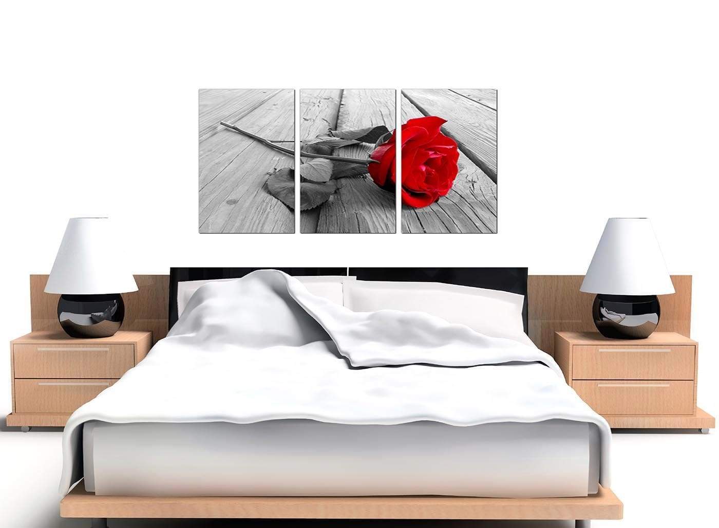 Red Rose Grey Black White Flower Floral Modern Canvas Art