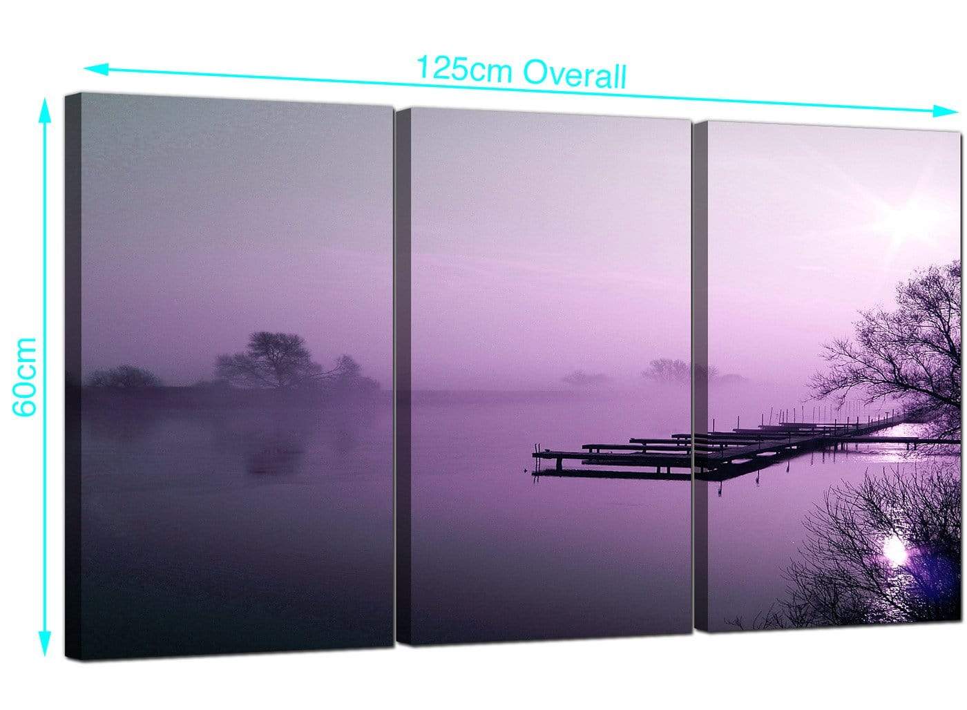 Purple Sunset Jetty Lake View Landscape Modern Canvas Art