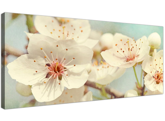 Japanese Cherry Blossom Duck Egg Blue White Floral Canvas