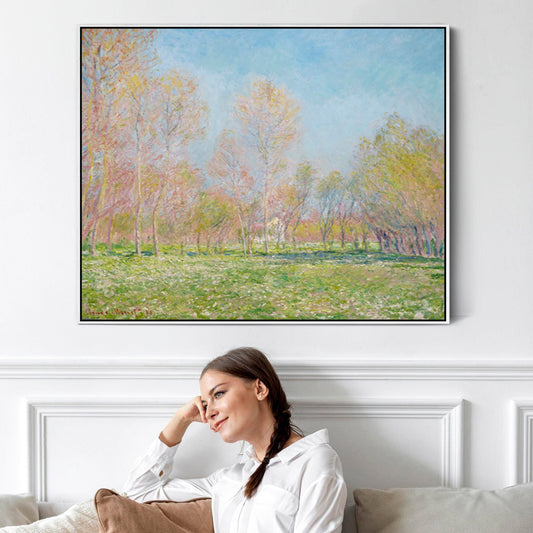 Large Green Claude Monet Landscape Wall Art Framed Canvas Print of Spring in Giverny Painting