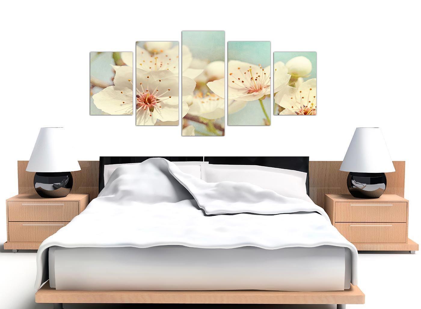 Japanese Cherry Blossom Duck Egg Blue White Floral Canvas