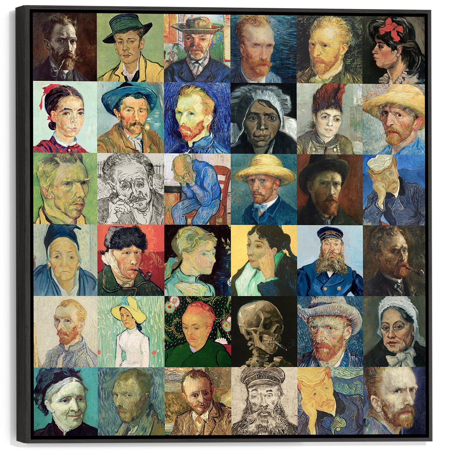 Large Vincent Van Gogh Framed Wall Art Print on Canvas - Multi Coloured 100cm x 100cm Collage