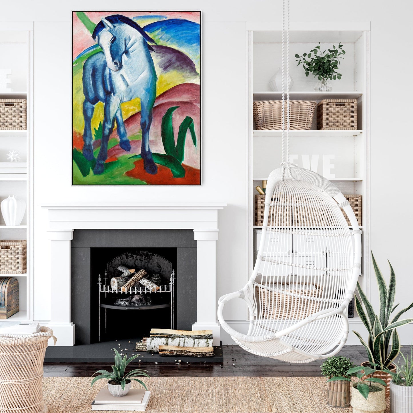 Large Franz Marc Wall Art Framed Canvas Print of Blue Horse Painting