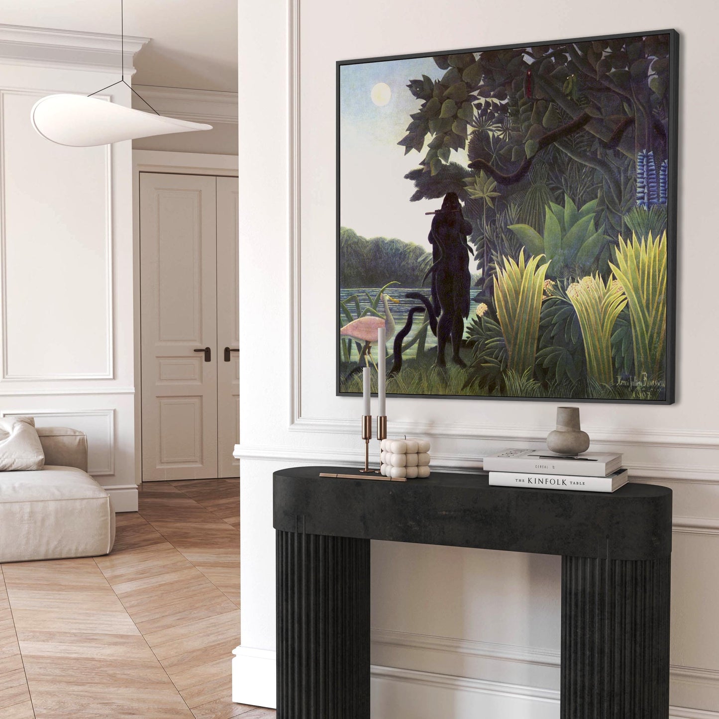 Large Henri Rousseau Wall Art Framed Canvas Print of The Snake Charmer Famous Painting - 100cm x 100cm