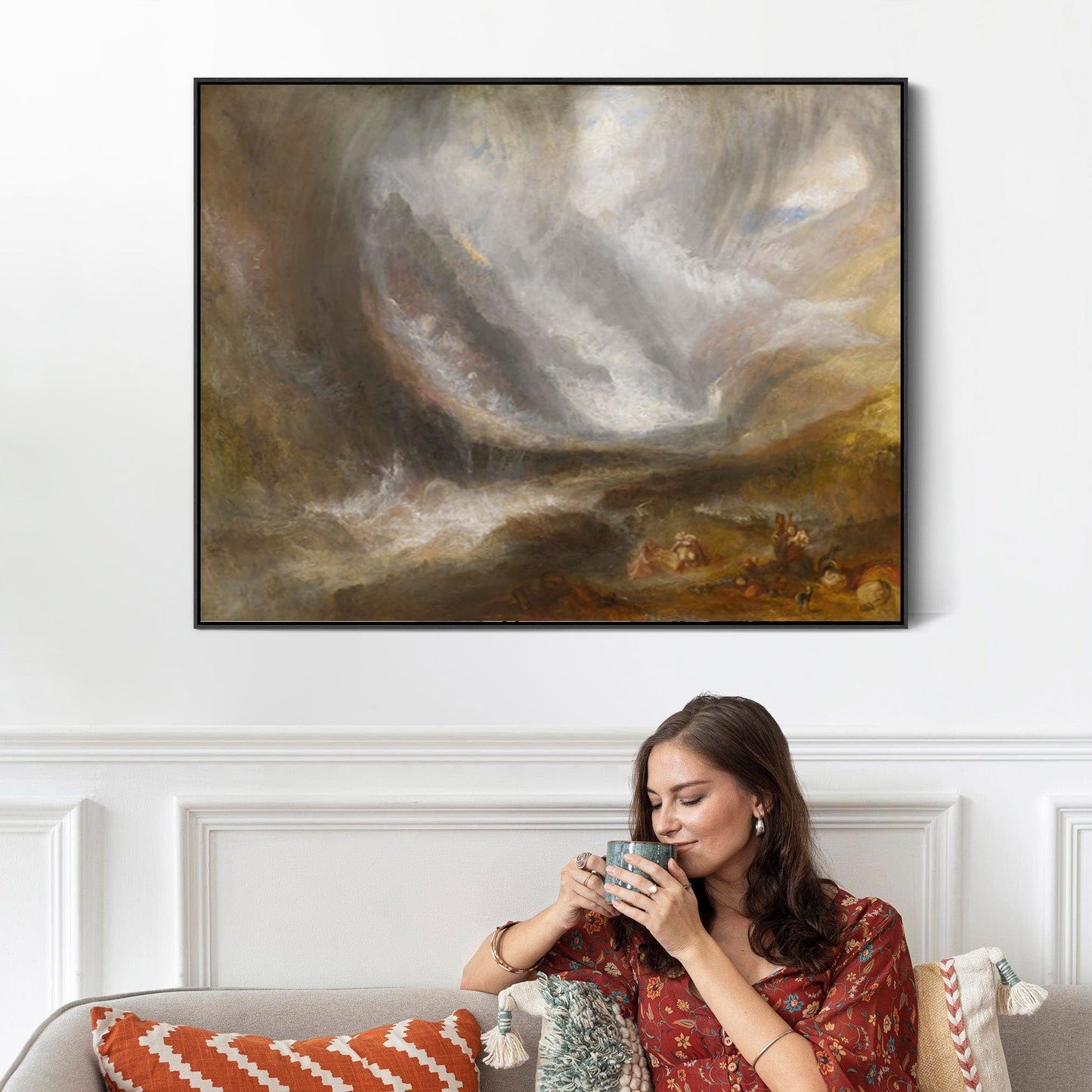 Large JMW William Turner Wall Art Framed Canvas Print Snow Storm Avalanche Landscape Painting