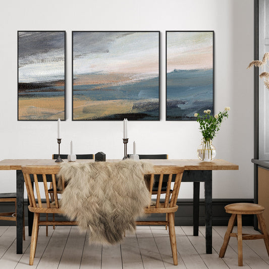 Extra Large Framed Abstract Artwork for Living Room - Blue Grey Canvas Wall Art - XXL 212cm Wide