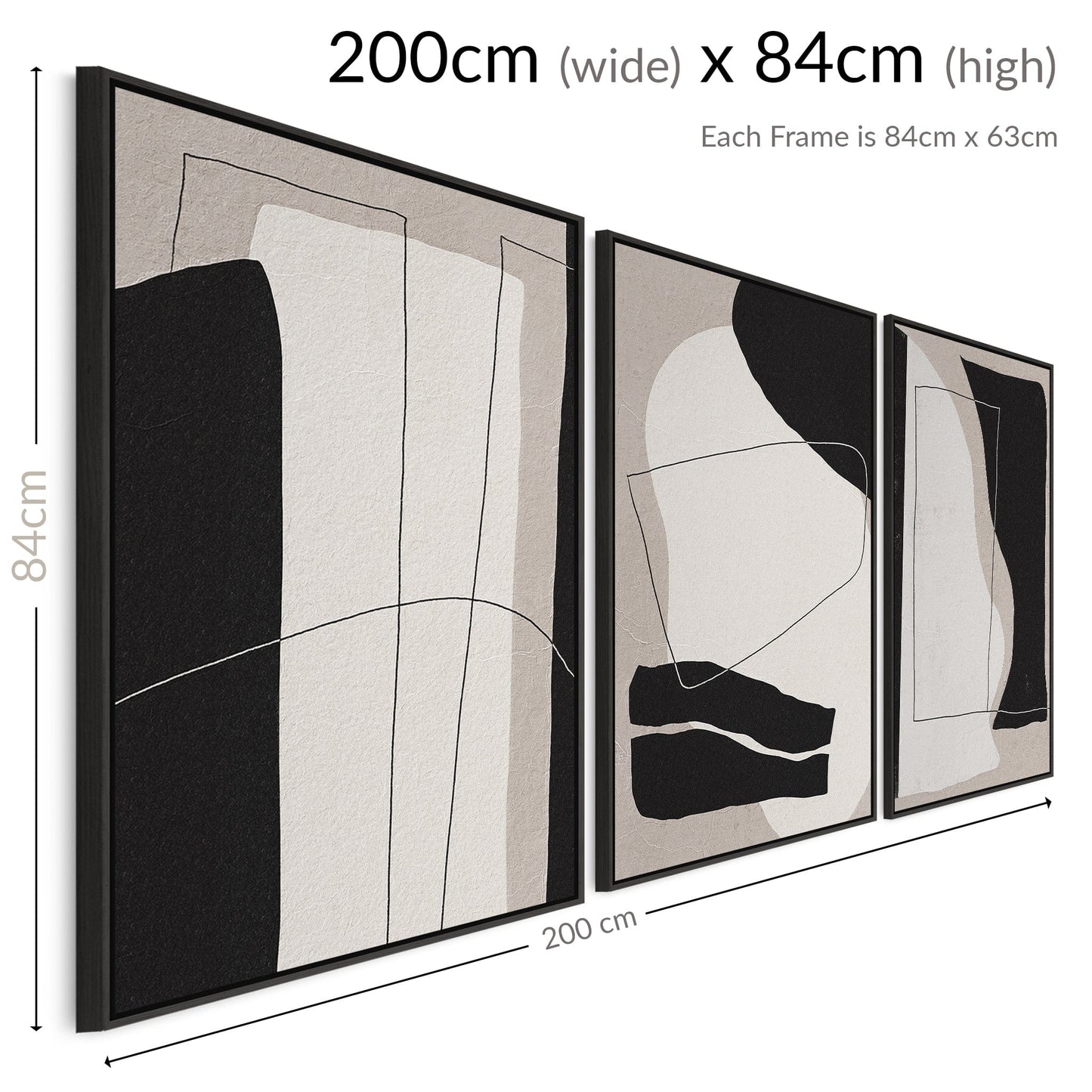 Large Abstract Neutral Wall Art for Living Room - Set of 3 Framed Canvas Pictures