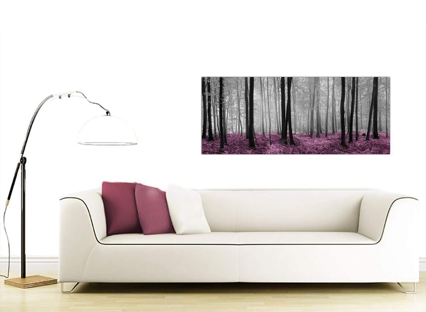 Modern Black Grey Plum Purple Forest Trees Landscape Canvas