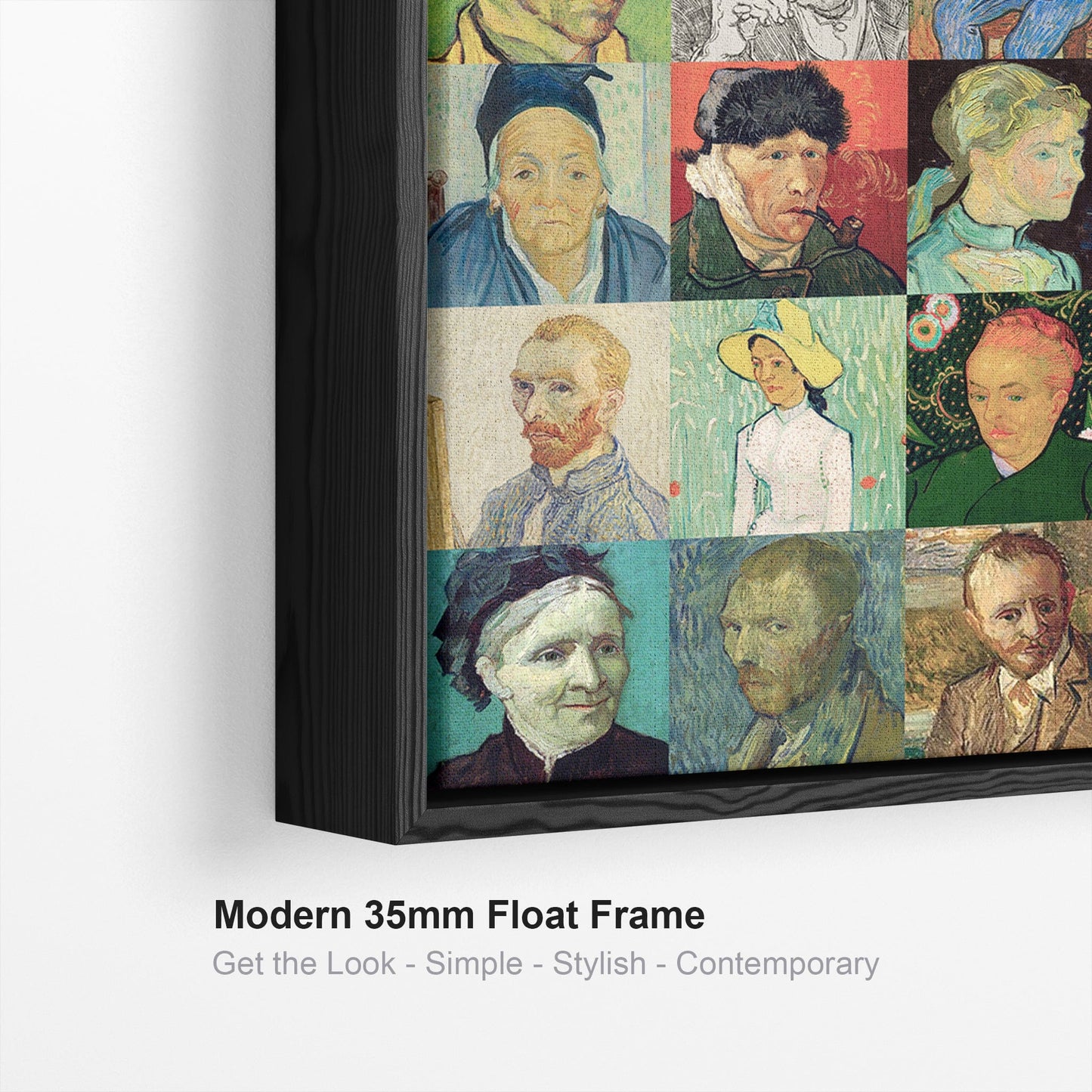 Large Vincent Van Gogh Framed Wall Art Print on Canvas - Multi Coloured 100cm x 100cm Collage