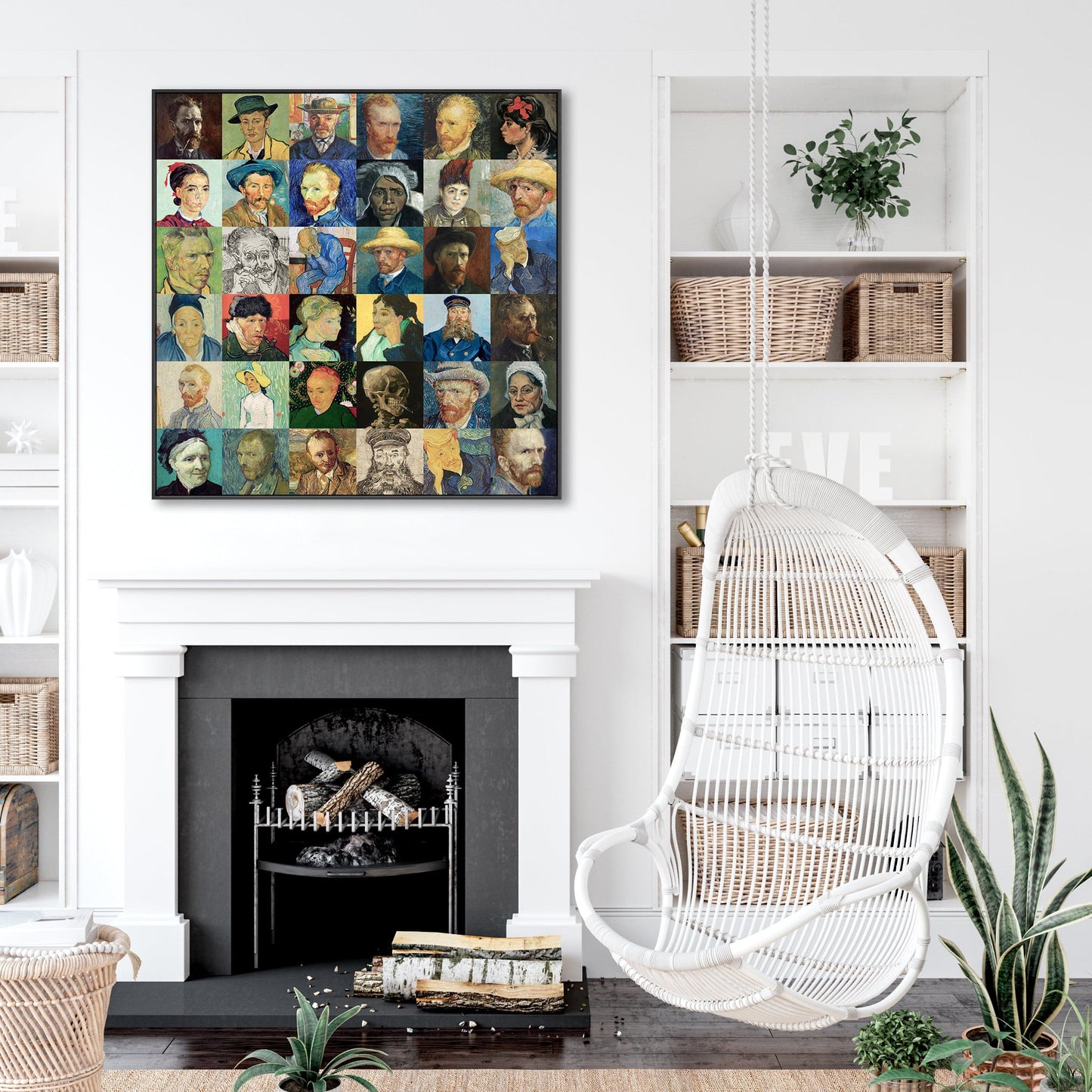 Large Vincent Van Gogh Framed Wall Art Print on Canvas - Multi Coloured 100cm x 100cm Collage