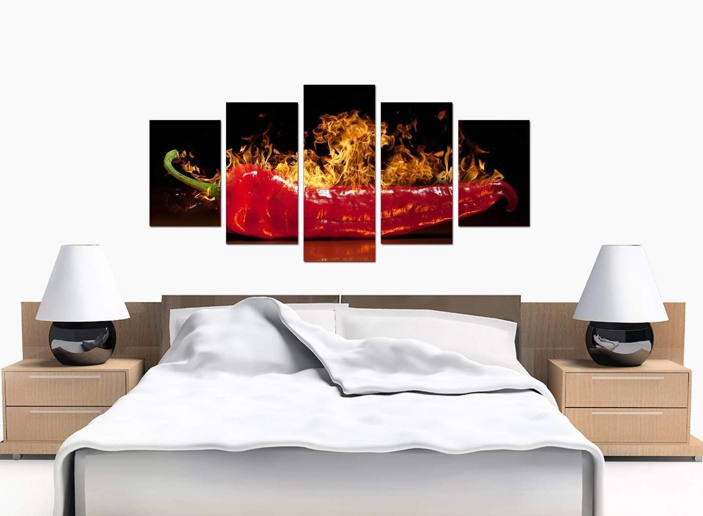 Red Hot Chilli Pepper Flaming Black Canvas