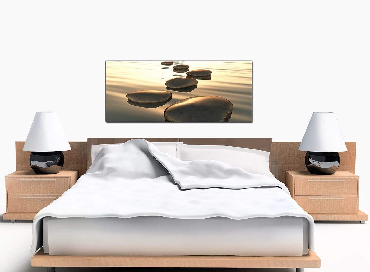 Modern Brown Zen Stepping Stones Lake Landscape Canvas