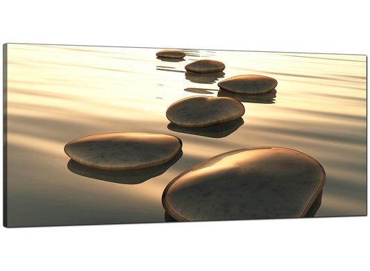 Modern Brown Zen Stepping Stones Lake Landscape Canvas