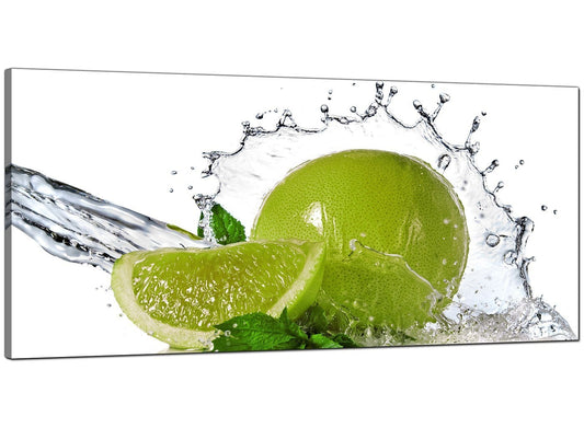 Lime Green White Fruit Splash Kitchen Canvas