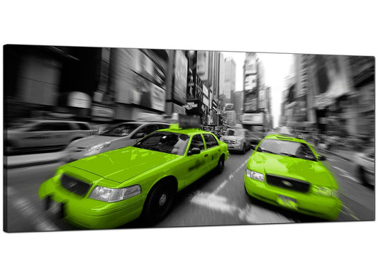 Modern Lime Green Grey New York Taxi Cab Cityscape Canvas