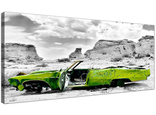 Abstract Lime Green Grey Car Desert Landscape Canvas