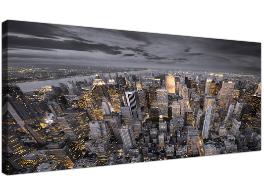 Black White Yellow New York Skyline Cityscape Canvas