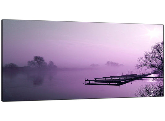 Purple Sunset Jetty Lake View Landscape Modern Canvas Art
