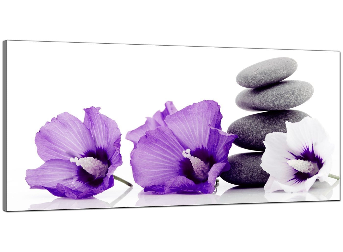 Large Purple Grey White Flowers Zen Stones Floral Canvas Art