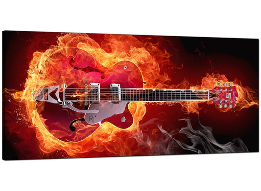 Flaming Red Electric Guitar Music Canvas