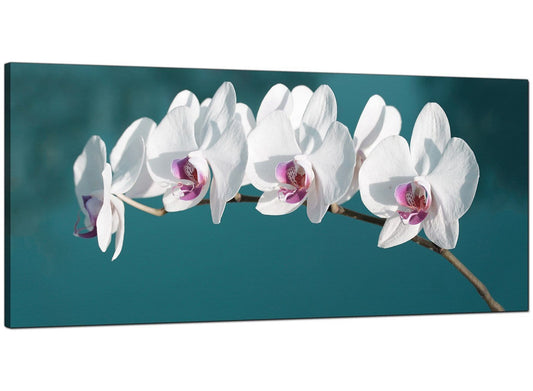 Teal White Orchid Flower Branch Floral Canvas
