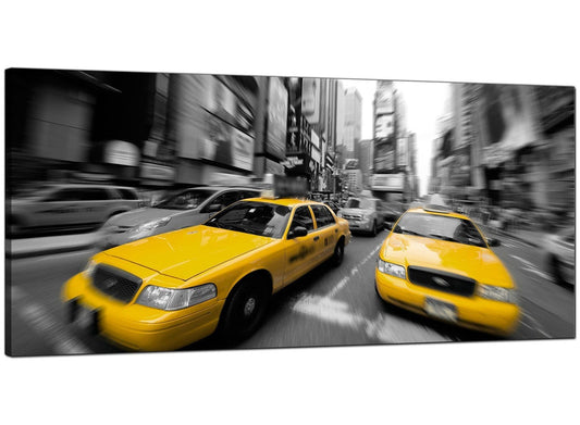 Black White Yellow Grey New York Taxi City Canvas