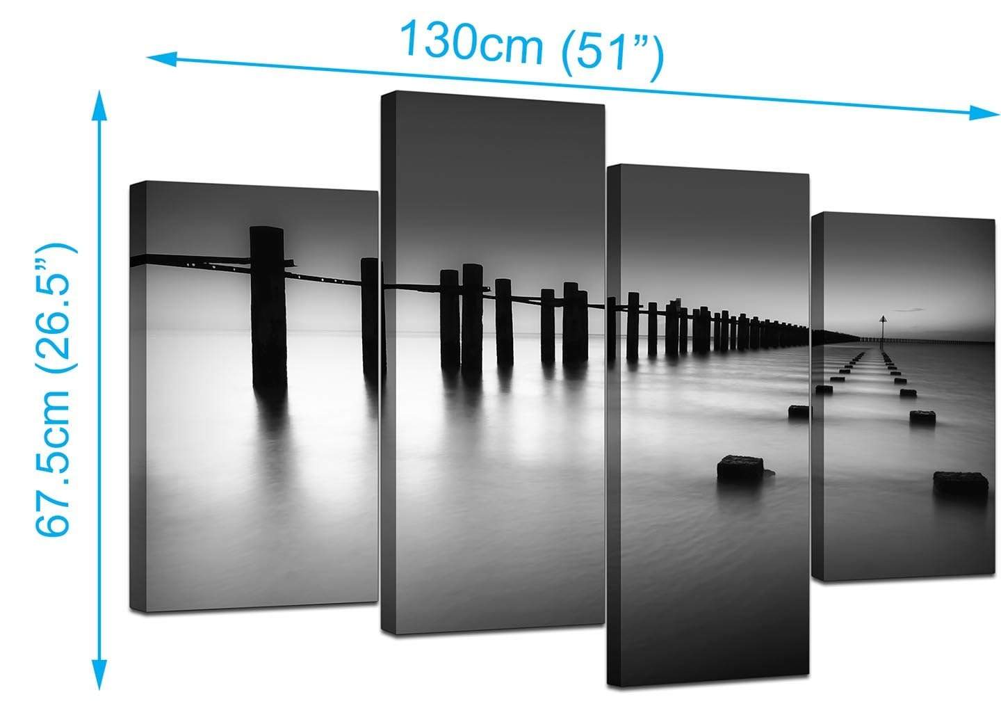 Modern Black White Beach Scenery Landscape Canvas