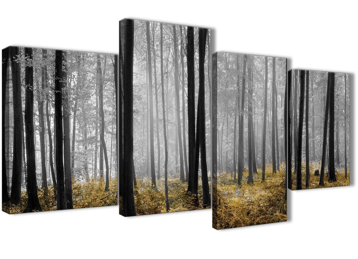 Yellow and Grey Forest Woodland Trees Canvas Wall Art