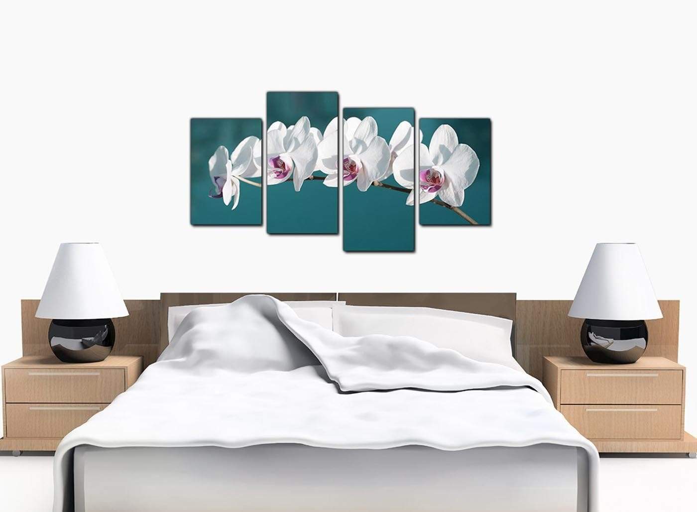 Teal White Orchid Flower Branch Floral Canvas