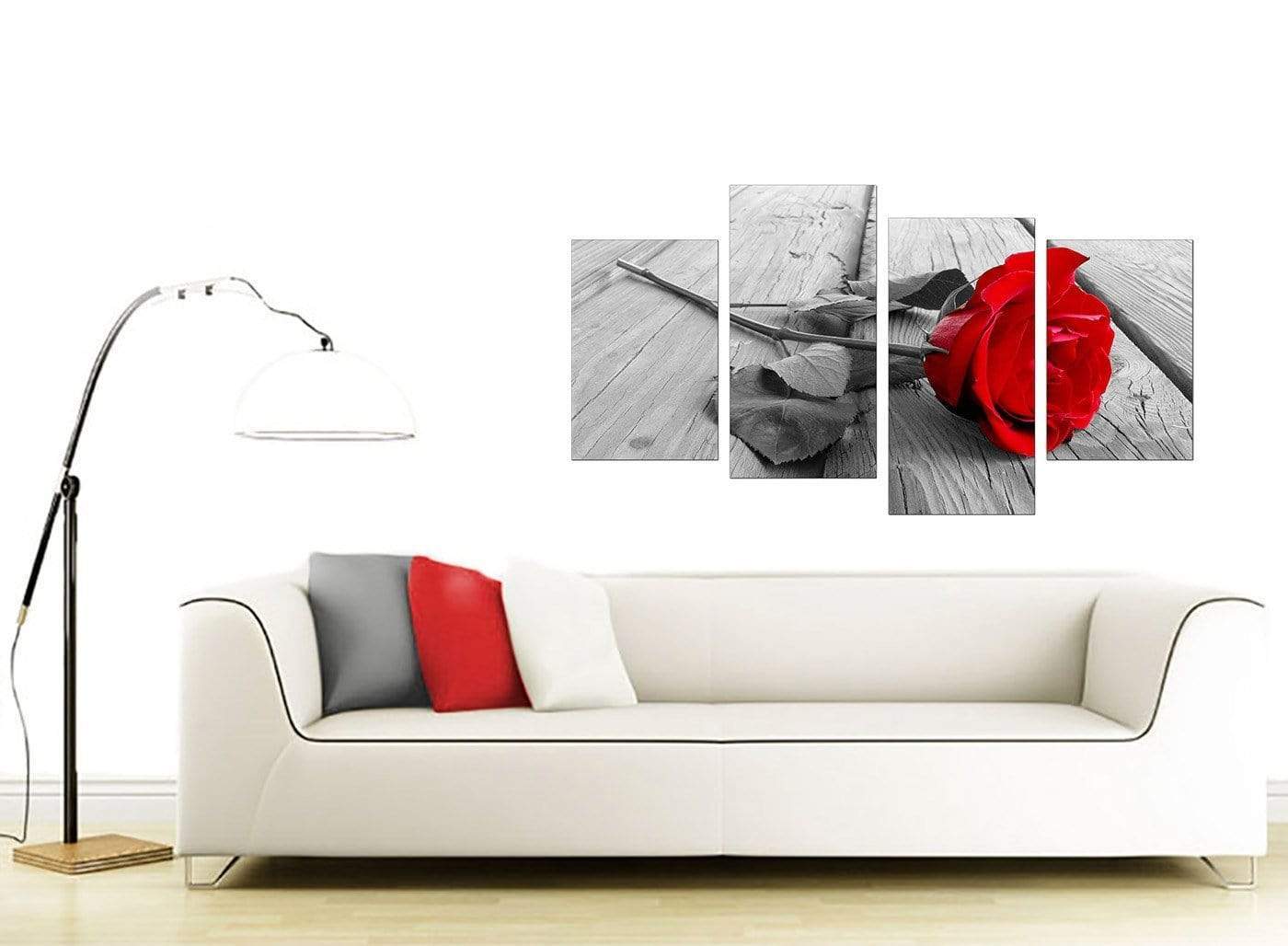Red Rose Grey Black White Flower Floral Modern Canvas Art