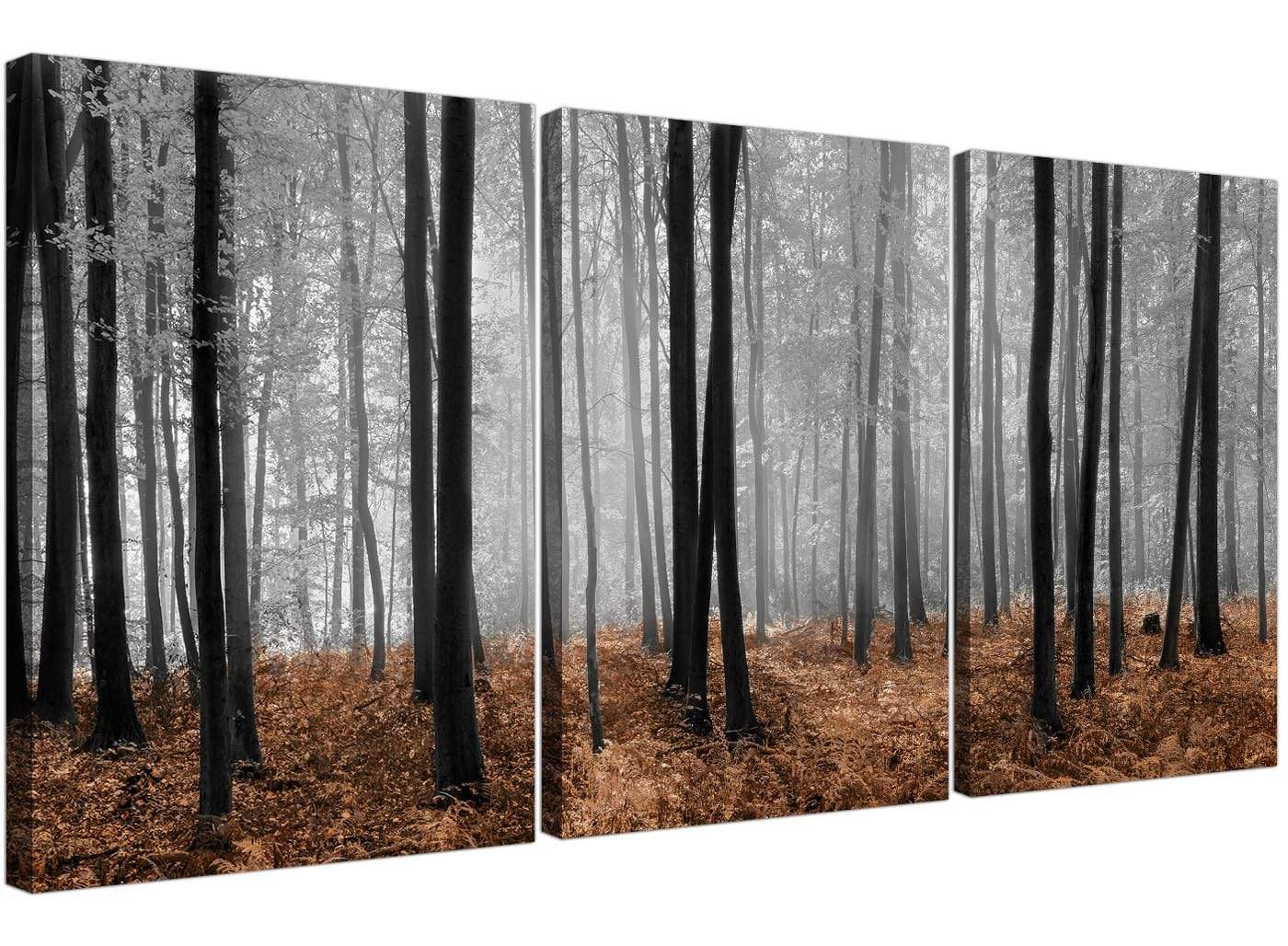 Black White Brown Grey Forest Woodland Trees Canvas Wall Art