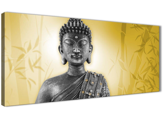 Mustard Yellow and Grey Silver Canvas Art Print of Buddha