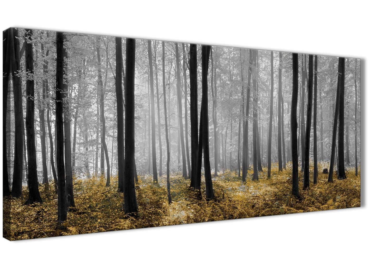 Yellow and Grey Forest Woodland Trees Canvas Wall Art