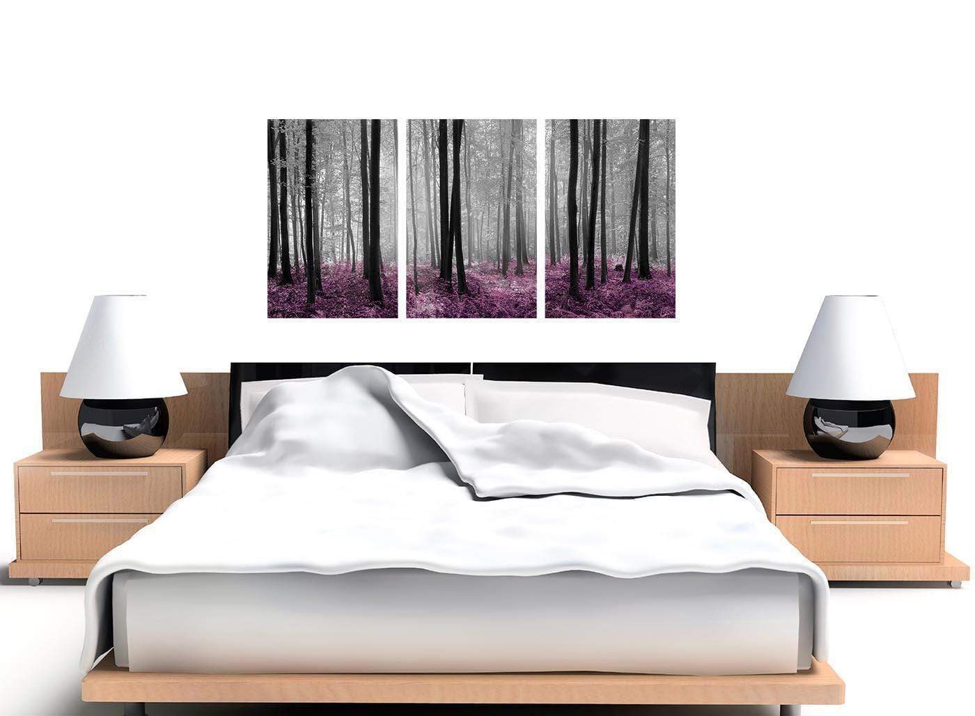 Modern Black Grey Plum Purple Forest Trees Landscape Canvas
