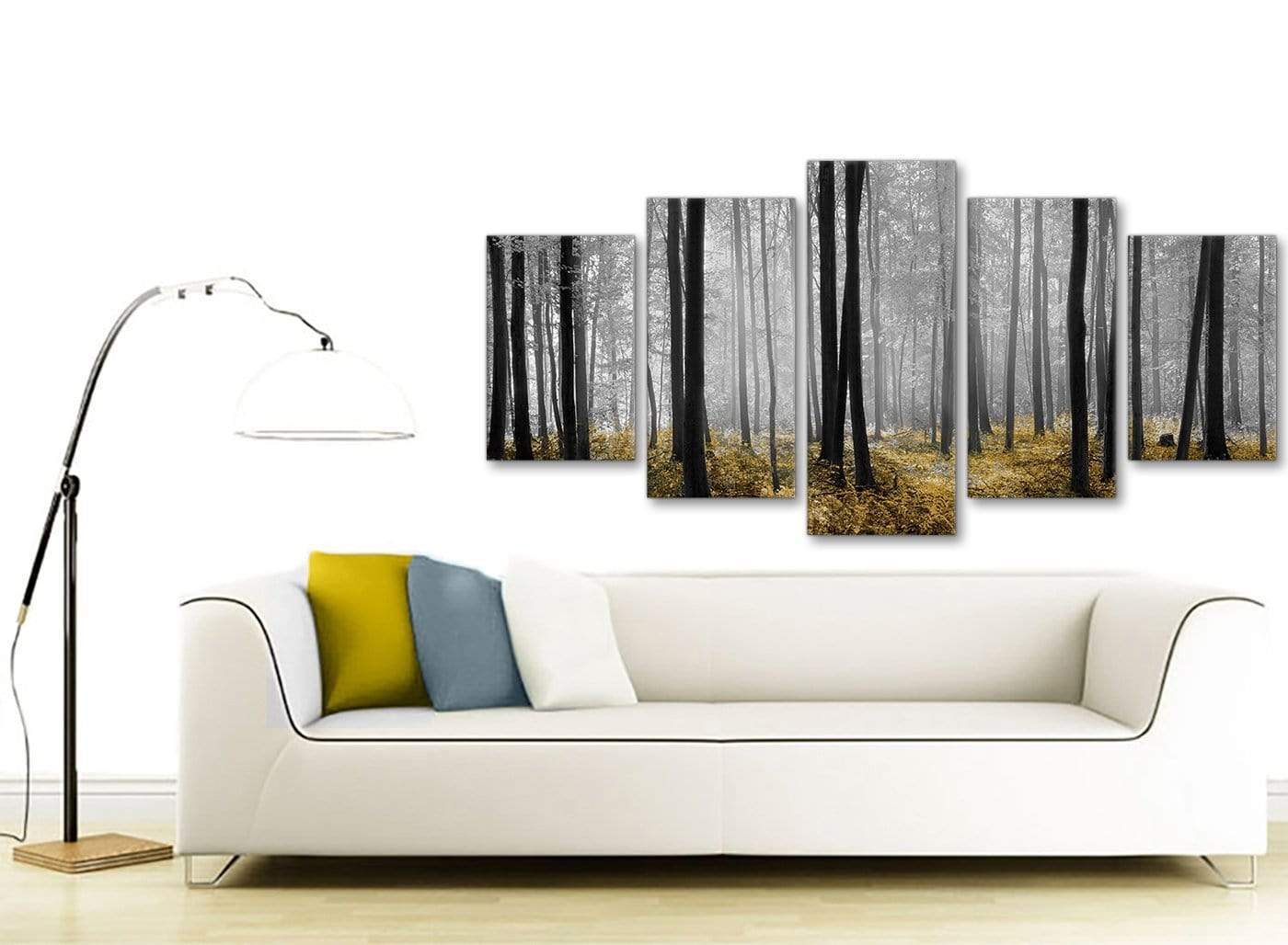 Yellow and Grey Forest Woodland Trees Canvas Wall Art
